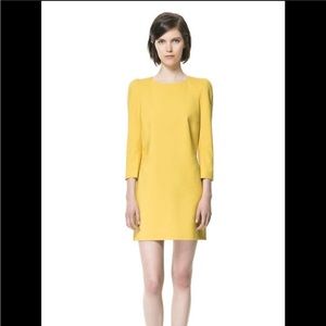Yellow Zara Mini Dress with Shoulder Pads and 3/4 Sleeves Size Small